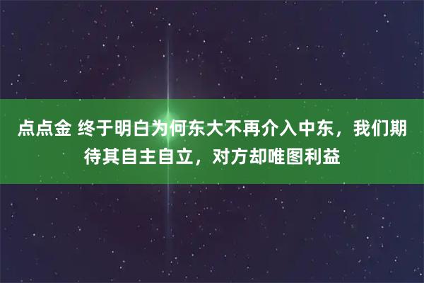 点点金 终于明白为何东大不再介入中东，我们期待其自主自立，对方却唯图利益
